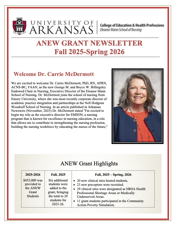 Click image to read PDF of newsletter First page of ANEW Grant Spring 2026 newsletter