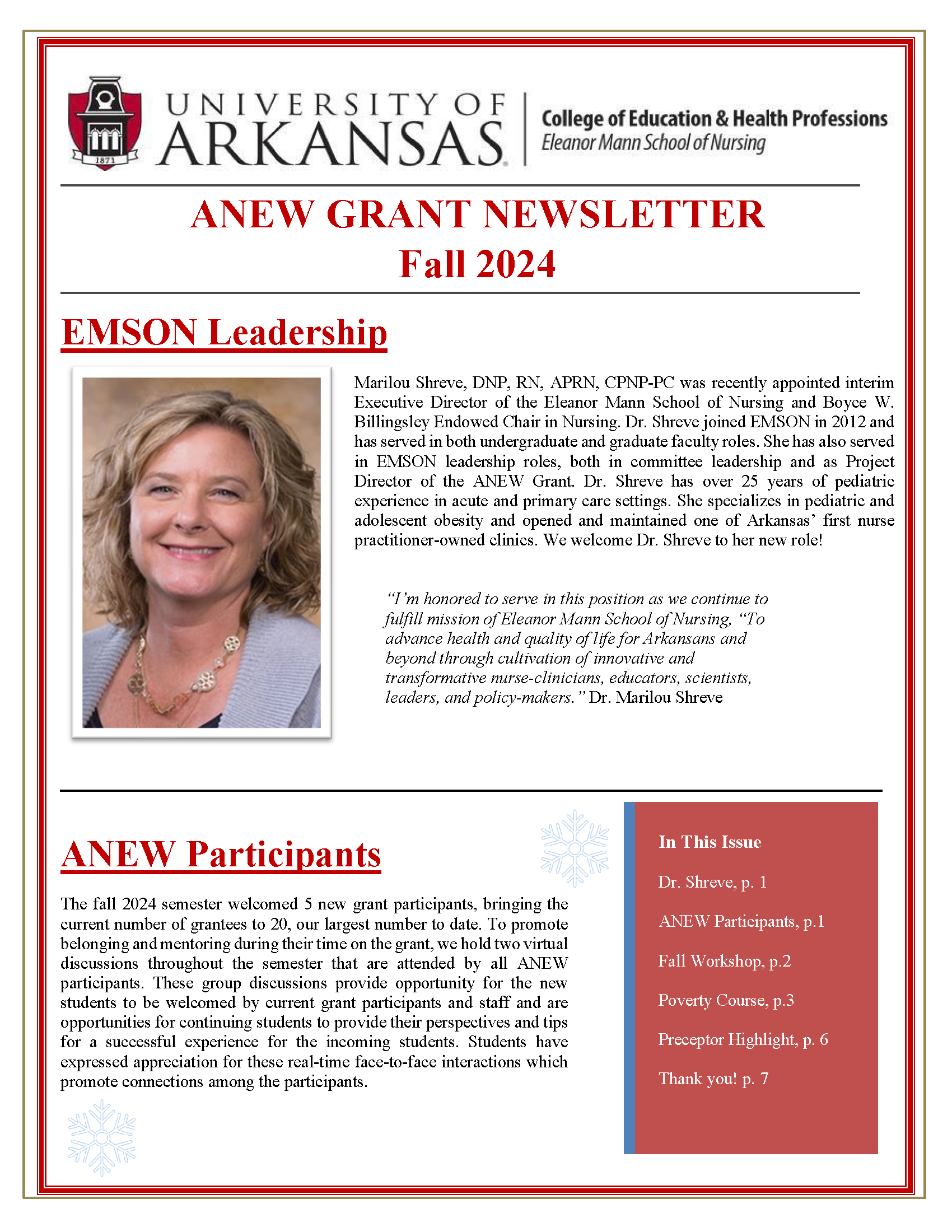 First page of ANEW Grant Fall 2024 newsletter