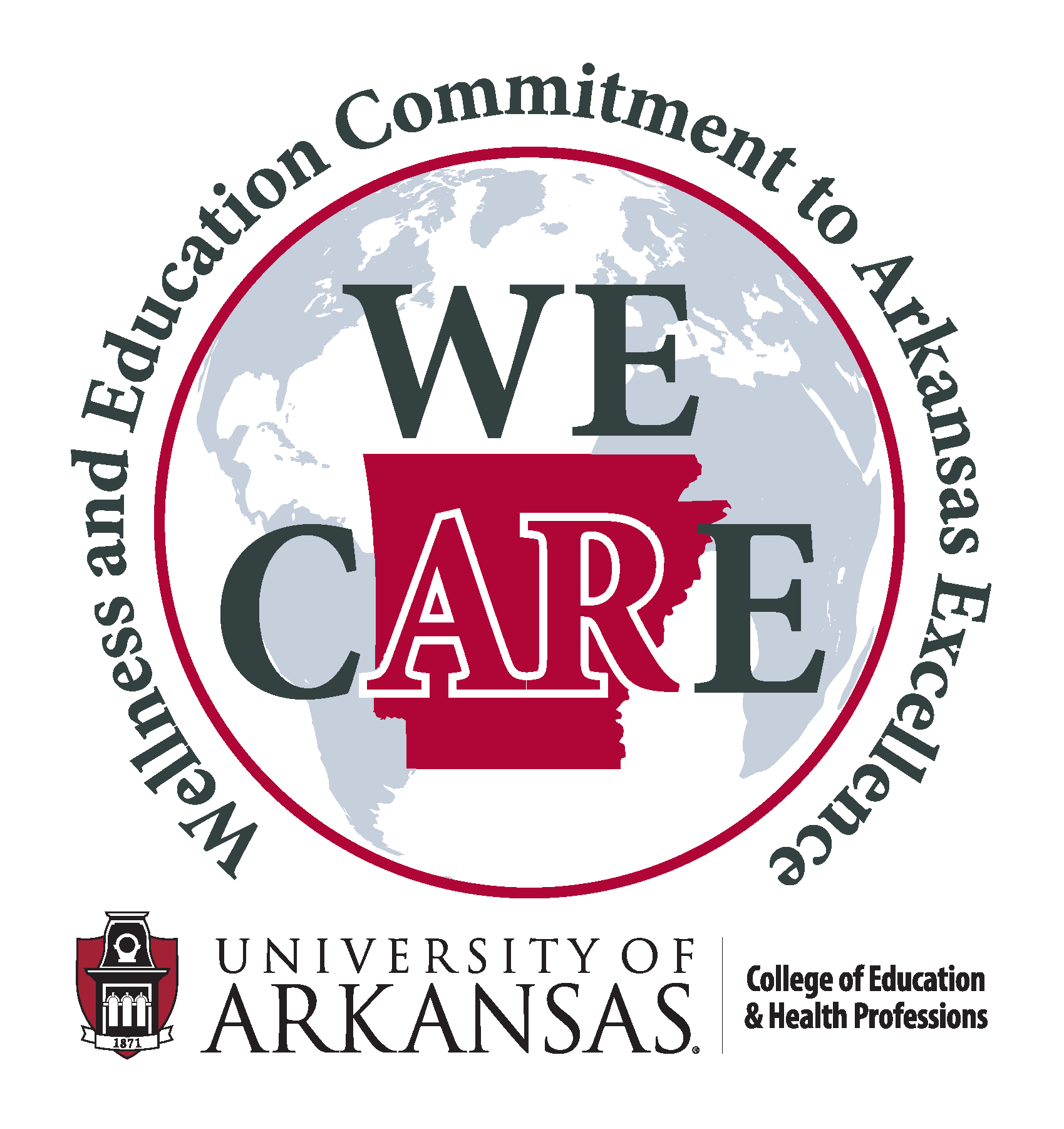 Graphic for WE CARE, an acronym for Wellness and Education Commitment to Arkansas Excellence